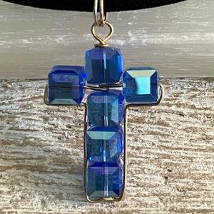 Blue Crystal Cross Pendant Necklace